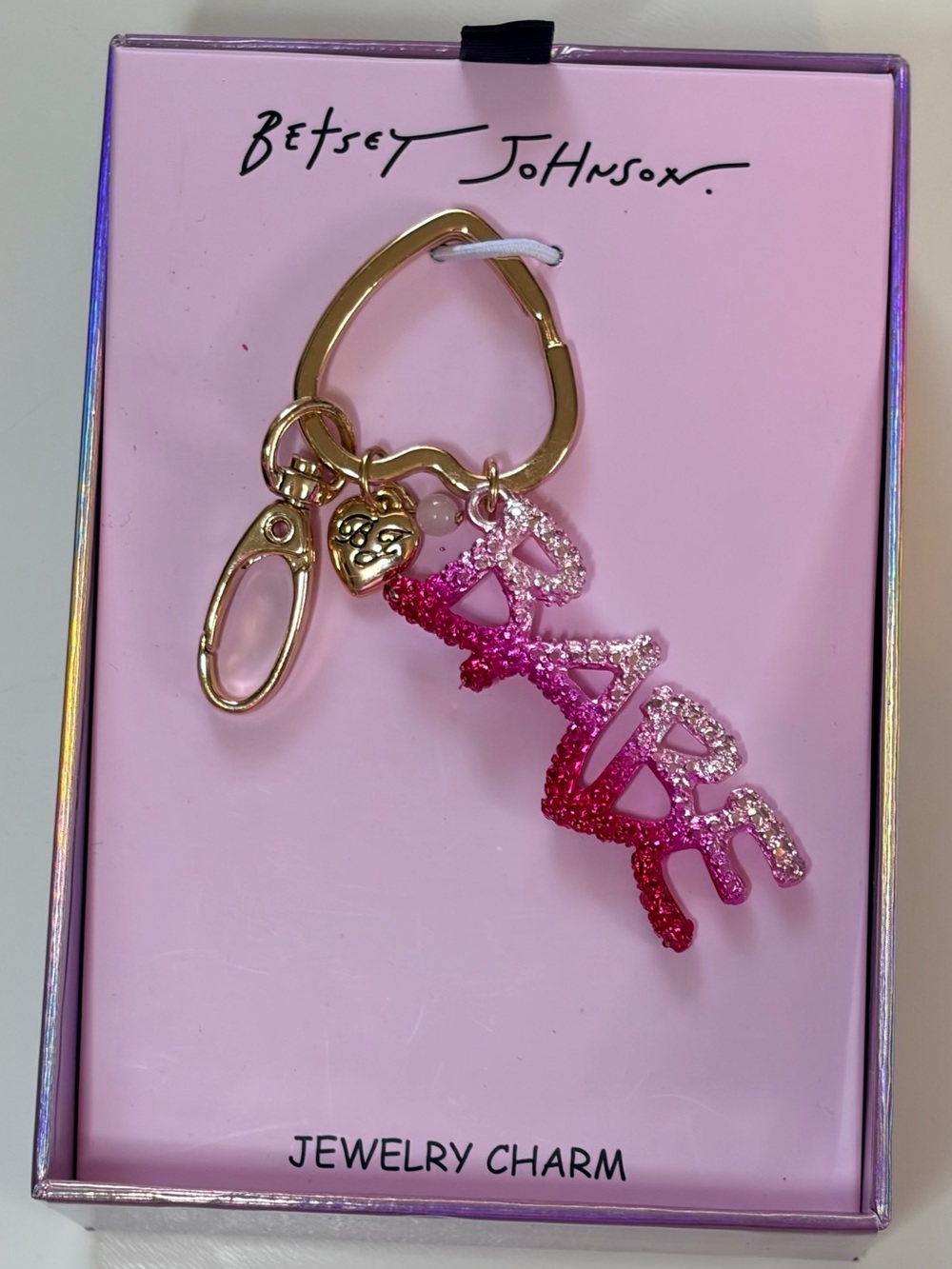 Betsey Johnson Pink Crystal & Gold BABE Keychain Bag Charm NWT MSRP $48 - Picture 2 of 7